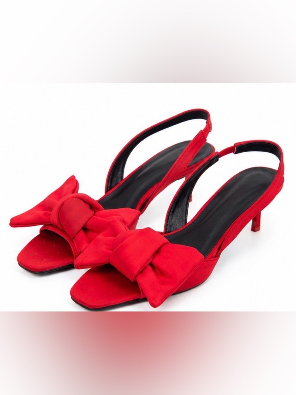 SHEIN Red Bow Slingback Kitten Heels
